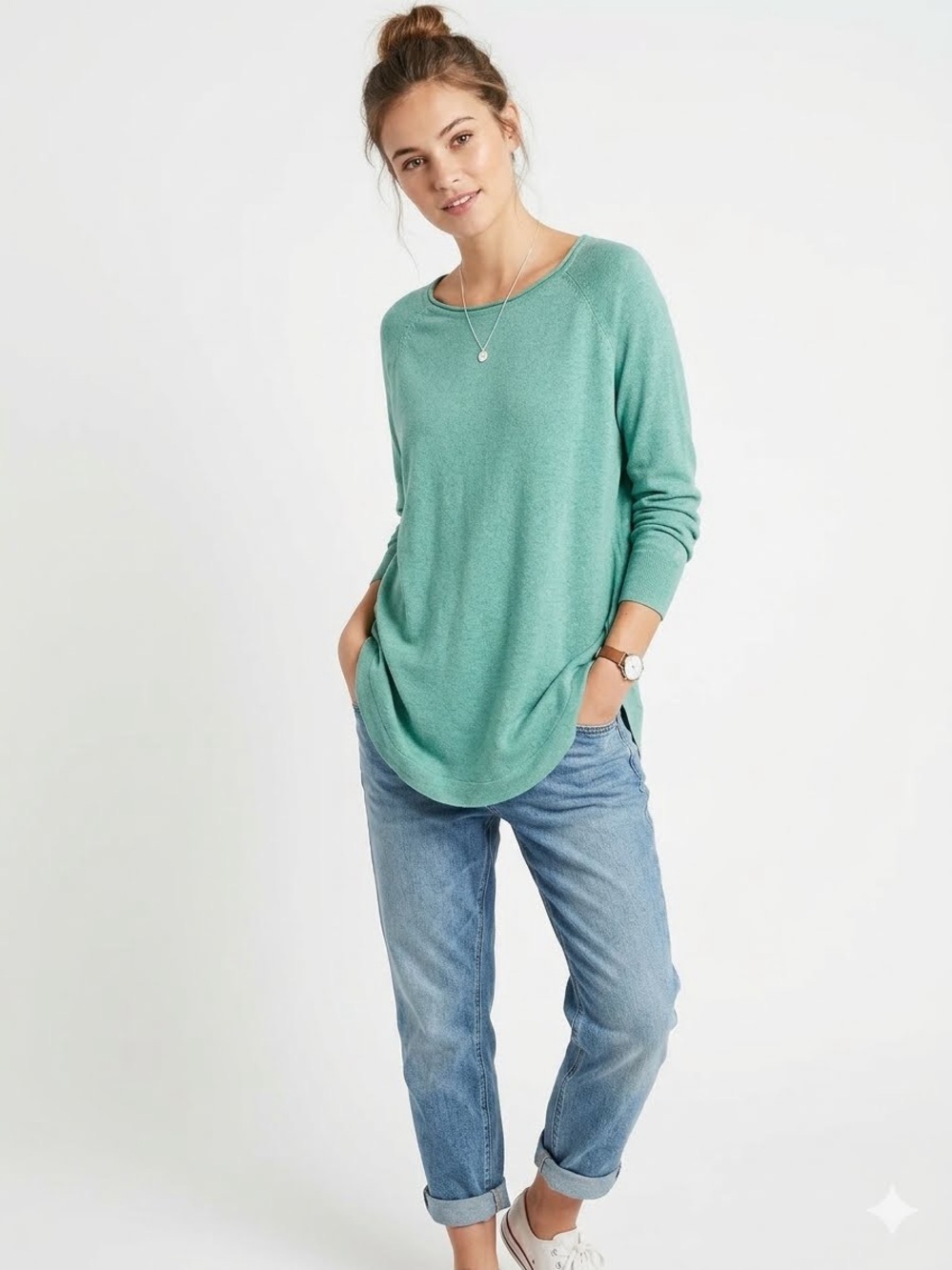 Relaxed Crewneck Sweater in Seafoam Green